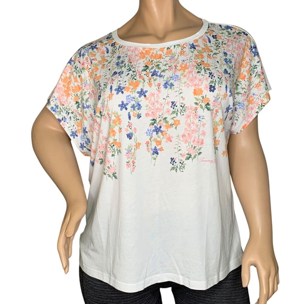 Tommy Hilfiger NWT Blouse White Base Multicolor Floral Print Short Sleeve Sz 2X